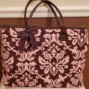Belvah Brown and Pink  LargeTote Bag with Bow